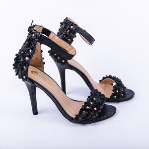 Chase + Chloe Black Flower Heel Sandals